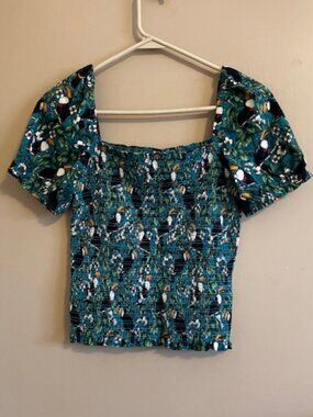 Anthropologie-Dolan Smocked Off-the-Shoulder Toucan Top
